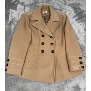 St Johns Bay Beige Wool Pea Coat Womens XL Tan Double Breasted Preppy Acadamia